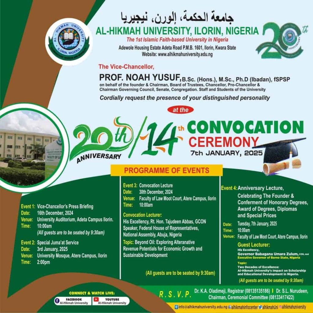 Al-Hikmah University 20th Anniversary & 14th Convocation Ceremony 12 Al-Hikmah University 20th Anniversary & 14th Convocation Ceremony