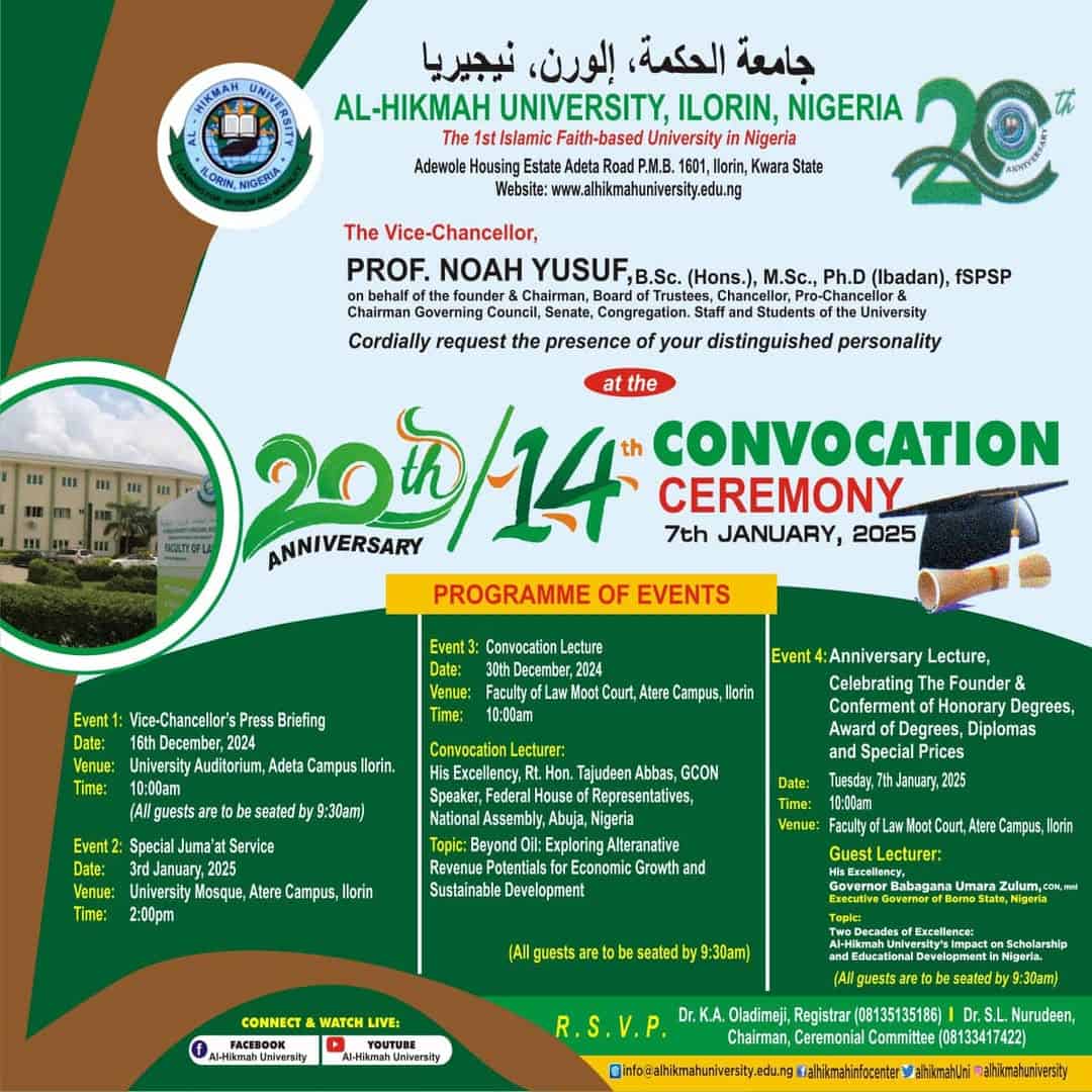 Al-Hikmah University 20th Anniversary & 14th Convocation Ceremony 1 Al-Hikmah University 20th Anniversary and 14th Convocation Ceremony
