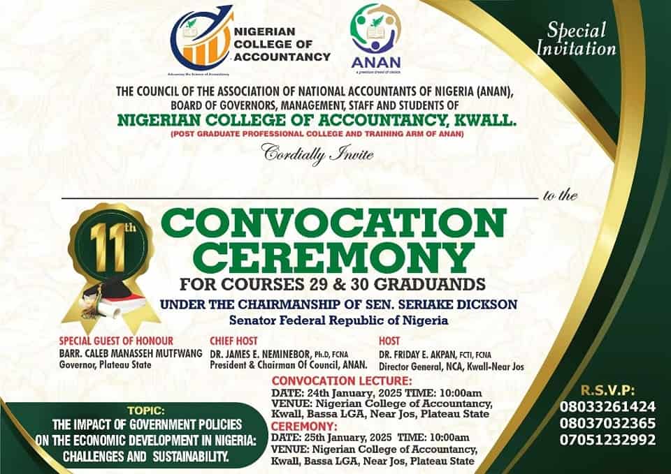 Nigerian College of Accountancy 11th Convocation Ceremony 1 Nigerian College of Accountancy Announces 11th Convocation Ceremony