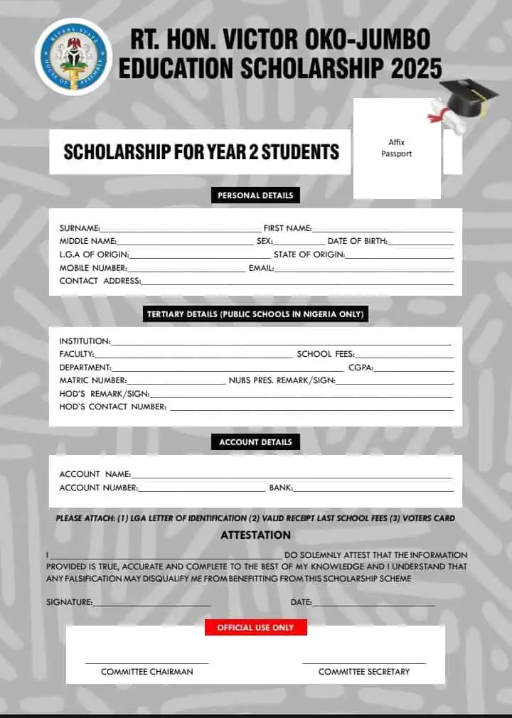 Rt. Hon. Victor Oko-Jumbo Education Scholarship 2025 2 Rt. Hon. Victor Oko-Jumbo Education Scholarship Form 2025