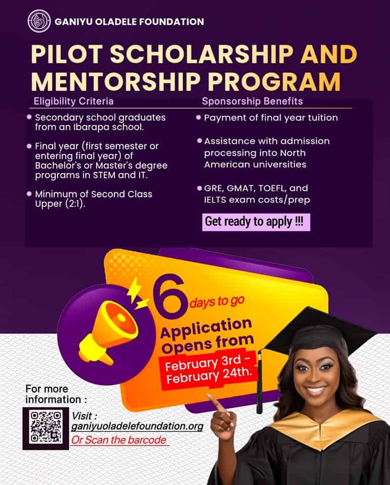 Ganiyu Oladele Foundation Scholarship & Mentorship Program 2025 1 Apply for the Ganiyu Oladele Foundation Scholarship and Mentorship Programme — Support for Final-Year and Master’s Students