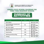 Kwara State School Calendar for third term 2024/2025 Session