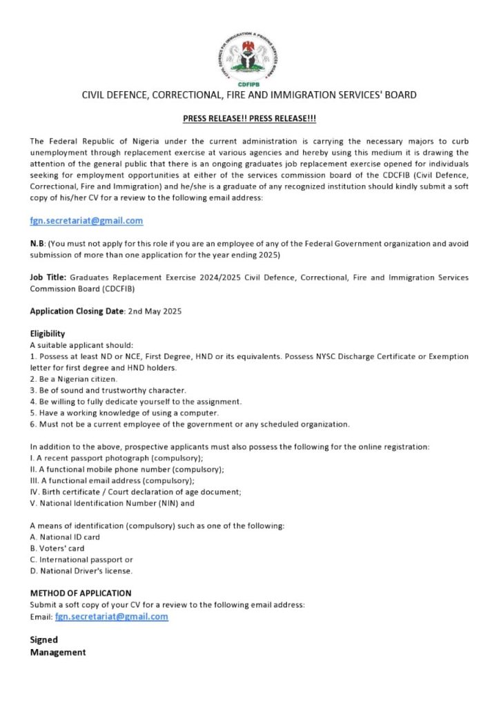 CIVIL DEFENCE, CORRECTIONAL, FIRE AND IMMIGRATION SERVICES' BOARD RECRUITMENT 16 CIVIL DEFENCE, CORRECTIONAL, FIRE AND IMMIGRATION SERVICES’ BOARD RECRUITMENT