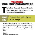 FUDUTSE announces 13th Matriculation ceremony