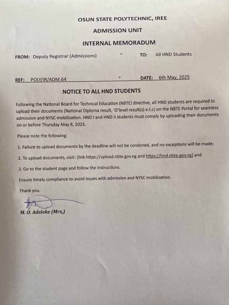 NOTICE TO ALL HND STUDENTS ON NYSC MOBILIZATION 2 NOTICE TO ALL HND STUDENTS ON NYSC MOBILIZATION