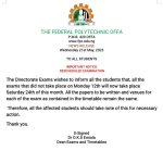 Examination Rescheduled- Fedpoffa Management