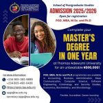 Thomas Adewumi University School of Postgraduate Admission form, 2025/2026