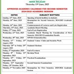 Federal Polytechnic Offa approved Second Semester academic calendar