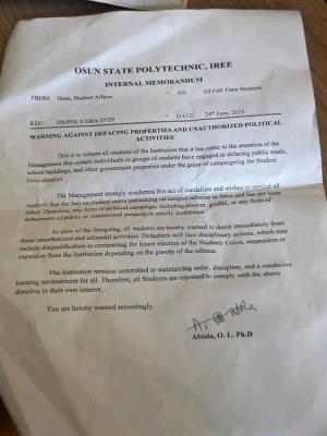 OSPOLY warns students against defacing properties and authorized political activities 2 OSPOLY warns students against defacing properties and authorized political activities