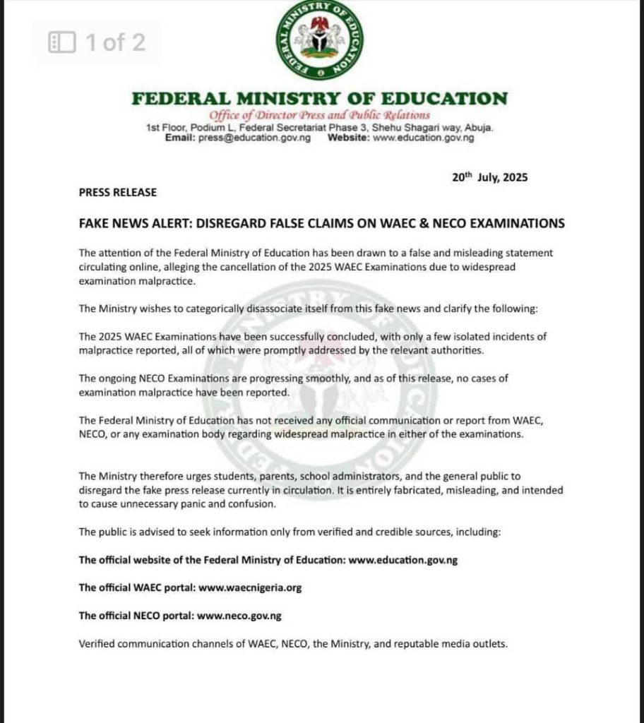 DISREGARD FALSE CLAIMS ON WAEC & NECO EXAMINATIONS 22 DISREGARD FALSE CLAIMS ON WAEC & NECO EXAMINATIONS