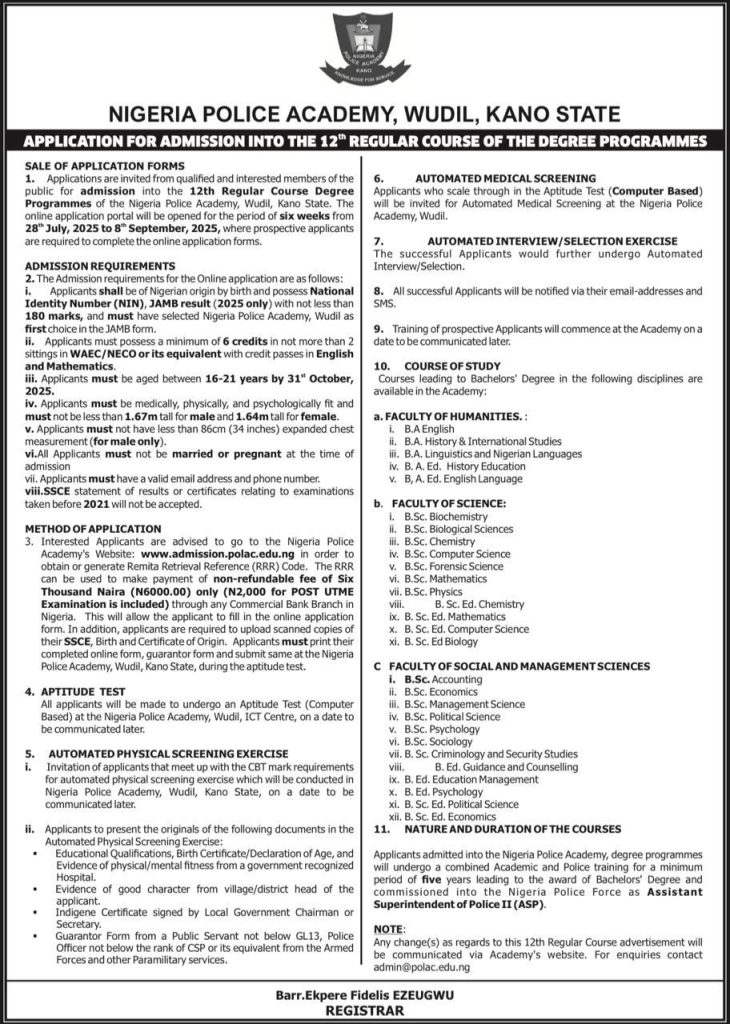 NIGERIA POLICE ACADEMY POST UTME FORM IS OUT 9 NIGERIA POLICE ACADEMY POST UTME FORM IS OUT